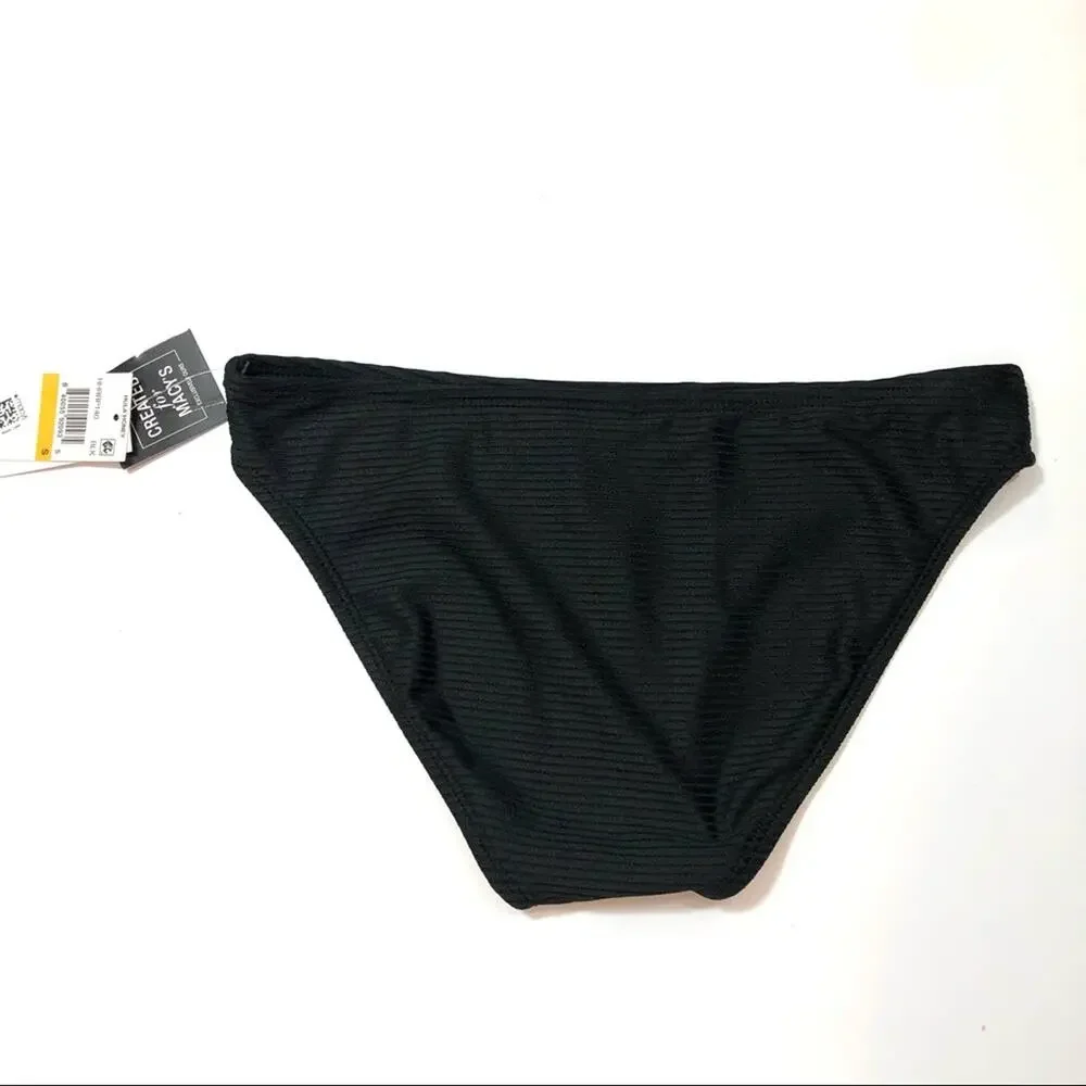 Hula Honey BLACK Rib Hipster Bikini Swim Bottom